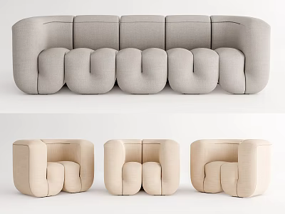 Modern Modular Sofa Set With Light Gray And Beige Upholstery And Comfortable Design 3d model