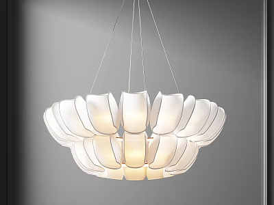 Modern White Pendant Light With Petal Shaped Layers And Soft Glow 3d model