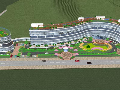 Modern Architectural Complex Landscape With Multi Storey Buildings Green Belts Circular Plaza And Roads 3d model