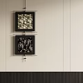 Abstract Paintings in Black Frames Arranged Vertically on Light Wall Featuring Floral Geometric Patterns 3d model