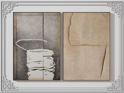 Two Panel Decorative Wall Art With Ornate Frame Abstract Container And Textured Fabric 3d model
