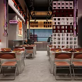 Modern Beef Restaurant Interior With Fresh Beef Tables Chairs And Open Layout 3d model