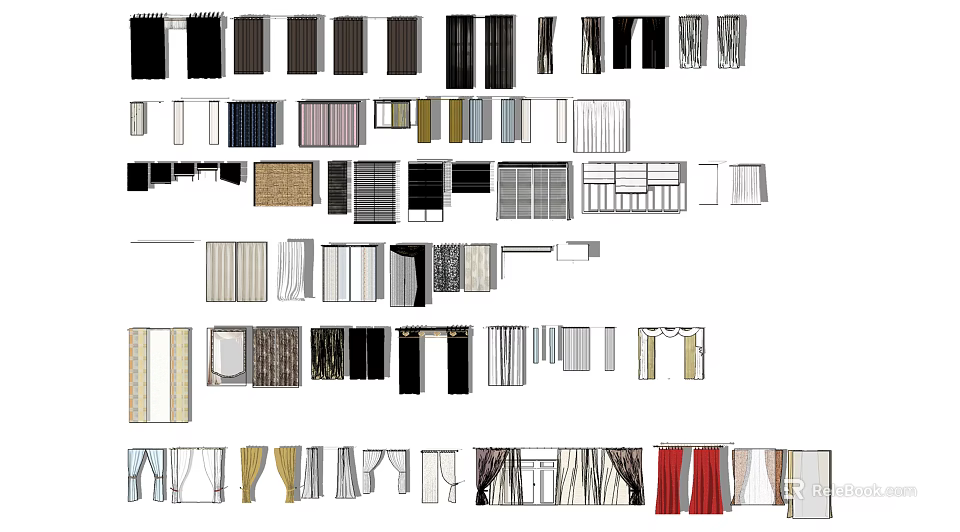 Various Curtain Designs With Different Patterns And Colors For Home Decor 3d model