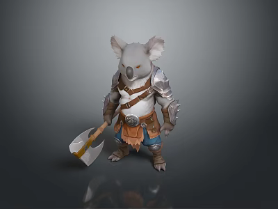 Koala Game Movie Character Wearing Armor Holding Axe Adventurous 3D Design 3d model