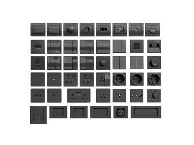 Various Modern Switch Panels With Different Socket Types And Design Styles 3d model