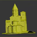Historic Stone Building Model Featuring Pointed Tower Domes And Arched Windows 3d model