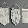 Handmade White Macramé Wall Hangings With Fringe And Decorative Patterns 3d model