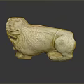 Ancient Stone Lion Sculpture with Intricate Carved Details and Mane Texture in Traditional Design