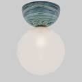 Modern Glass Chandelier With Blue Green Striped Bowl And White Spherical Bottom Design