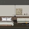 Hotel Room Elegant Modern Interior With Comfortable Bed Sofa And Abstract Painting