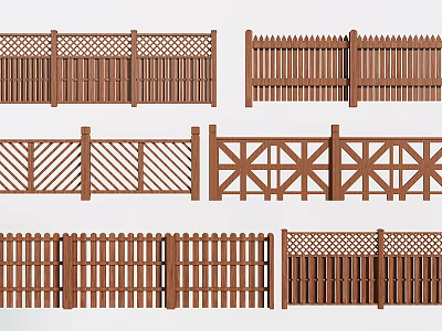 Various Wooden Fence Designs With Lattice Cross And Vertical Slat Patterns 3d model