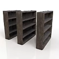 Three Sturdy Dark Wooden Bookshelves With Open Shelves And Rustic Design