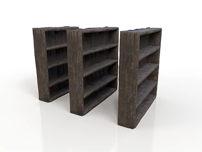 Three Sturdy Dark Wooden Bookshelves With Open Shelves And Rustic Design 3d model