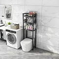 Bathroom Storage Shelf in Modern Bathroom with Toiletries Towels Washer and Toilet
