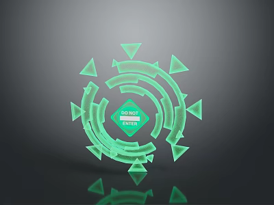 Green Geometric Design With Diamond Center Text Future Tech Triangles Concentric Circles Dark Background Reflection 3d model