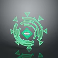 Green Geometric Design With Diamond Center Text Future Tech Triangles Concentric Circles Dark Background Reflection 3d model