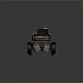 Black Custom Car With Red Flame Decals Exposed Engine Yellow Roof Lights And Red Rims