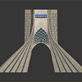 Unique Geometric Architectural Structure With Flared Base Striped Facade And Crown Top