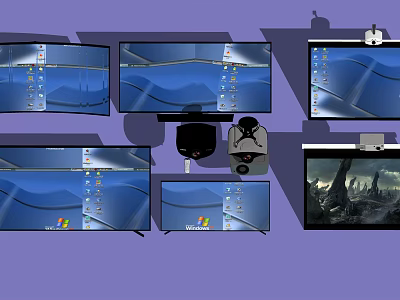 Professional Projection Monitoring System With Multiple Screens And Real Time 3d model