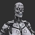 Woman Shaped Robotic Figure With Skull Head Silver Gray Mechanical Body And Dark Background