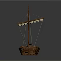Traditional Wooden Boat With Mast Hanging Lanterns Seats And Wooden Structure