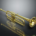 Shiny Golden Brass Trumpet with Reflection on Black Display Background