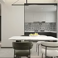 Modern Dining Living Room Interior With Sofa Dining Table Pendant Light And Wall Art