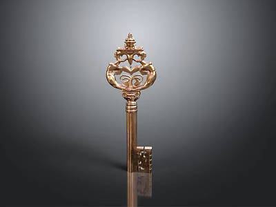 Ornate Golden Decorative Key With Intricate Carvings And Sleek Surface Reflection 3d model