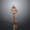 Ornate Golden Decorative Key With Intricate Carvings And Sleek Surface Reflection