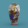 Decorative Oriental Vase With Gold Accents Colorful Bird And Floral Patterns