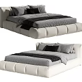 Comfortable Modern Upholstered Double Bed With Gray Sheets And Black Pillows 3d model