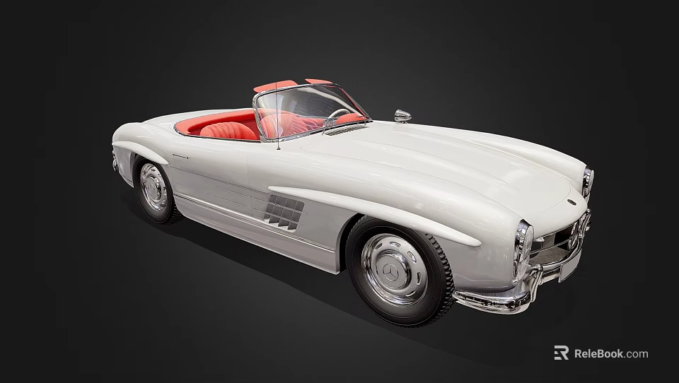 Vintage White Convertible Sports Car With Red Seats And Classic Design 3d model 