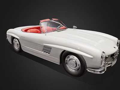 Vintage White Convertible Sports Car With Red Seats And Classic Design 3d model