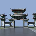 Chinese Ancient Architecture Archway With Green Roof Decorative Eaves And Symmetrical Design
