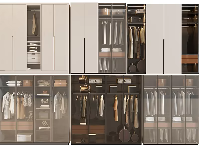 Modern Wardrobe Interior Designs With Glass Doors Hanging Rods And Storage Shelves 3d model