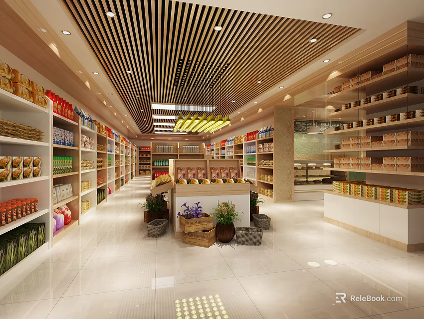 Spacious Supermarket Department Store Interior With Shelves Stocked Diverse Goods Bright Lighting And Wide Aisles 3d model 