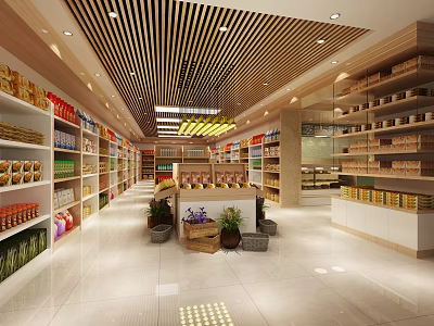 Spacious Supermarket Department Store Interior With Shelves Stocked Diverse Goods Bright Lighting And Wide Aisles 3d model