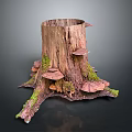 Natural Wooden Stump Decorative Ornament With Green Moss And Pink Mushrooms