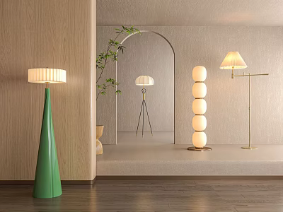 Modern Stylish Floor Lamps With Varied Shapes In Elegant Interior Design 3d model
