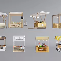 Variety of Modern Outdoor Market Booths with Canopies and Display Shelves