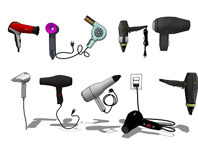 Various Daily Electrical Hair Dryers With Different Designs And Styles 3d model