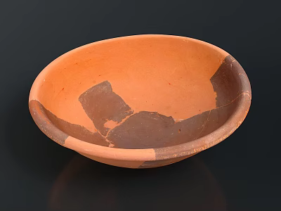 Handmade Orange Ceramic Bowl Sculpture With Brown Patch Artistic Details 3d model