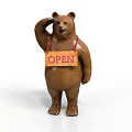 Decorative Brown Bear Statue In Saluting Pose Holding Wooden OPEN Sign