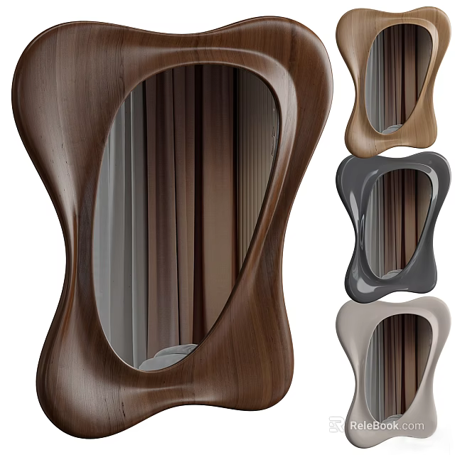 Modern Unique Shaped Decorative Mirrors With Curved Edges And Multi Colored Wooden Frames For Home 3d model 