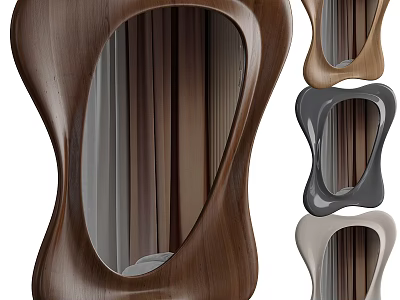Modern Unique Shaped Decorative Mirrors With Curved Edges And Multi Colored Wooden Frames For Home 3d model
