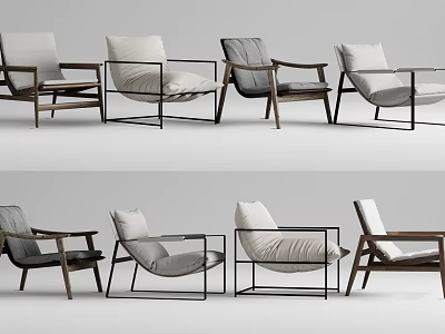 Modern Leisure Chairs In Various Neutral Tones With Wooden Frames And Fabric Seats 3d model