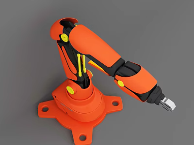 Smart Machine Orange Robotic Arm With Industrial End Effector Tool Base Mount 3d model