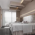 Modern SPA Sauna Interior Design With Massage Beds White Towels Metallic Walls And Soft Lighting