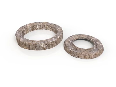 Two Wood Stone Circular Rings With Natural Textured Surface For Home Decor 3d model