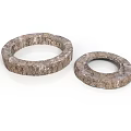 Two Wood Stone Circular Rings With Natural Textured Surface For Home Decor